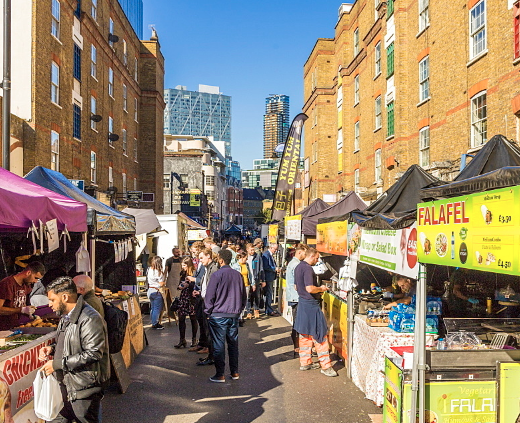 Food stalls in Petticoat Lane market london